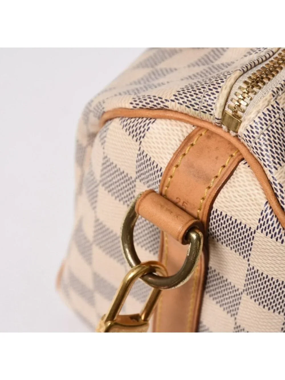Louis Vuitton Damier Azur Speedy Bandouliere 25 Vachetta Leather White Gold